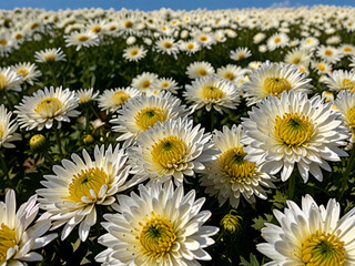 Fototapeta premium Landscape with white chrysanthemum flowers