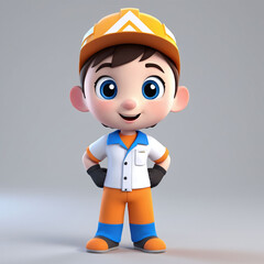 3D simple worker character wear worker helmet and work shirt