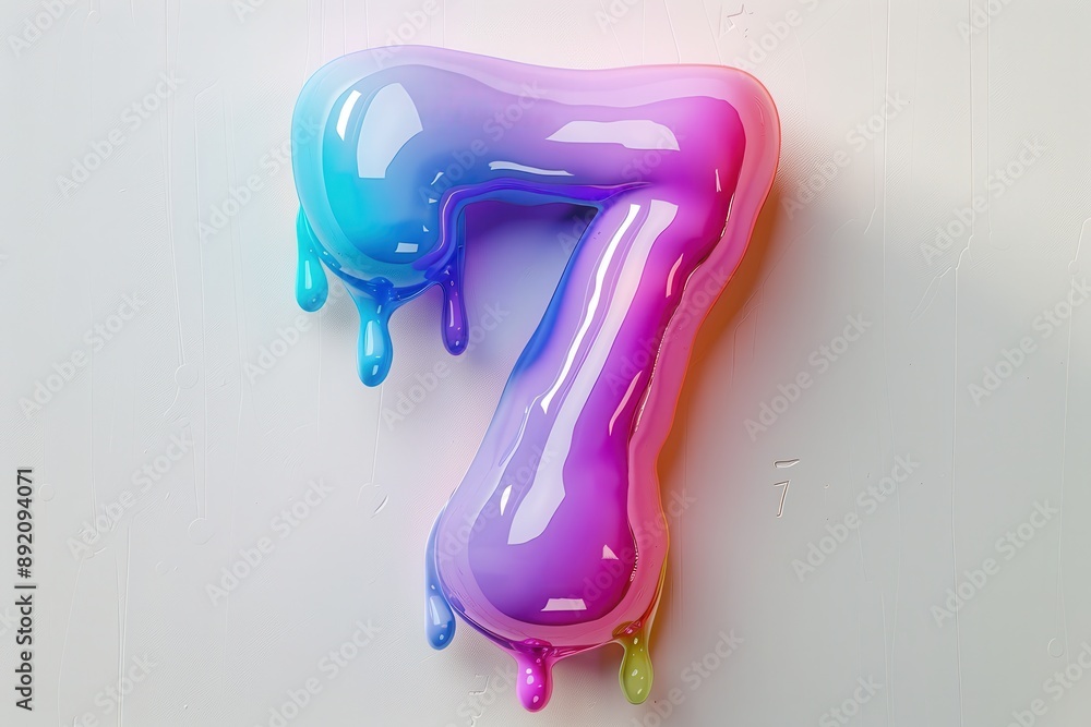 Poster A colorful number 7 with a rainbow drizzle on it