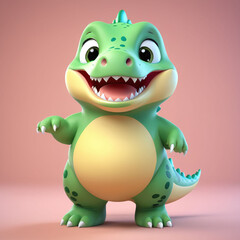 Fototapeta premium cute adorable 3D fat cubby dinosaur character, simple 3D render of dinosaur, isolated in light background