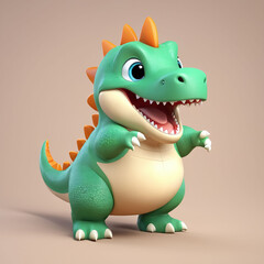 Fototapeta premium cute adorable 3D fat cubby dinosaur character, simple 3D render of dinosaur, isolated in light background