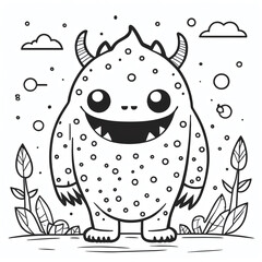 Coloring Page black and white Outline Of cartoon cute monster character, coloring books for kids