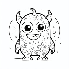 Fototapeta premium Coloring Page black and white Outline Of cartoon cute monster character, coloring books for kids