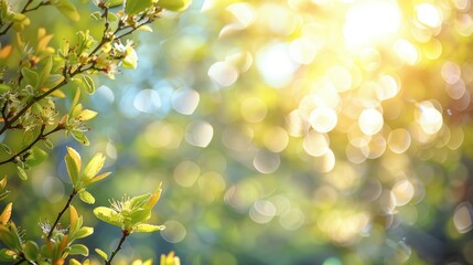 Spring tree top with blurred background and space for text