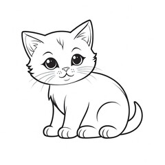 Obraz premium Coloring Page black and white Outline Of cartoon cute cat or. Cute kitten. Animal coloring book for kids