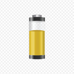 Realistic yellow battery indicator with transparent background