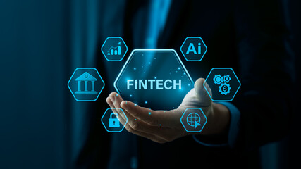Fintech Technology, Integration of Financial Technology, Artificial Intelligence, and Modern Business Solutions in a Digital Era, internet payment, online shopping, financial technology concept.