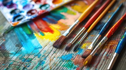 Obraz premium Artist tools for painting and creativity Artistic concept with watercolor Hobby and school supplies