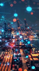 Fototapeta premium Digital Transformation of an American City: Traditional Urban Landscape Evolves with IoT Symbols and Data Visualization in a Digitally Rendered Transition Scene