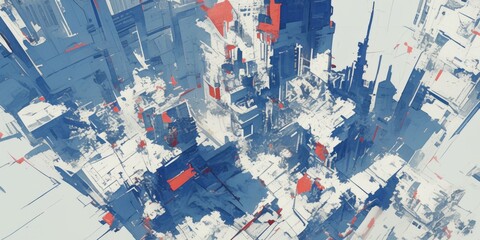 Fototapeta premium Digital Transformation of an American City, Traditional Urban Landscape Evolving with IoT Symbols and Data Visualization in a Dynamic Digital Render.