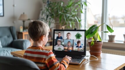 Children use computers to learn online lessons.