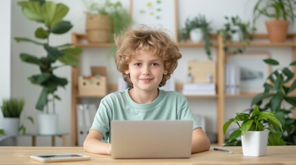 Children use computers to learn online lessons.