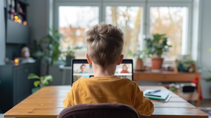 Children use computers to learn online lessons.