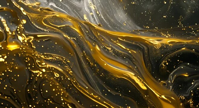 A black and gold marble wall with a gold and black swirl pattern. The wall is covered in gold and black paint, giving it a luxurious and elegant appearance