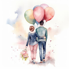 generated illustration of couple in Love, in the style of watercolor. valentine