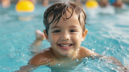 Young children take swimming lessons on holidays.