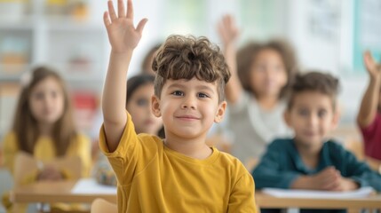 Fototapeta premium The cute students eager to active learning in the classroom.