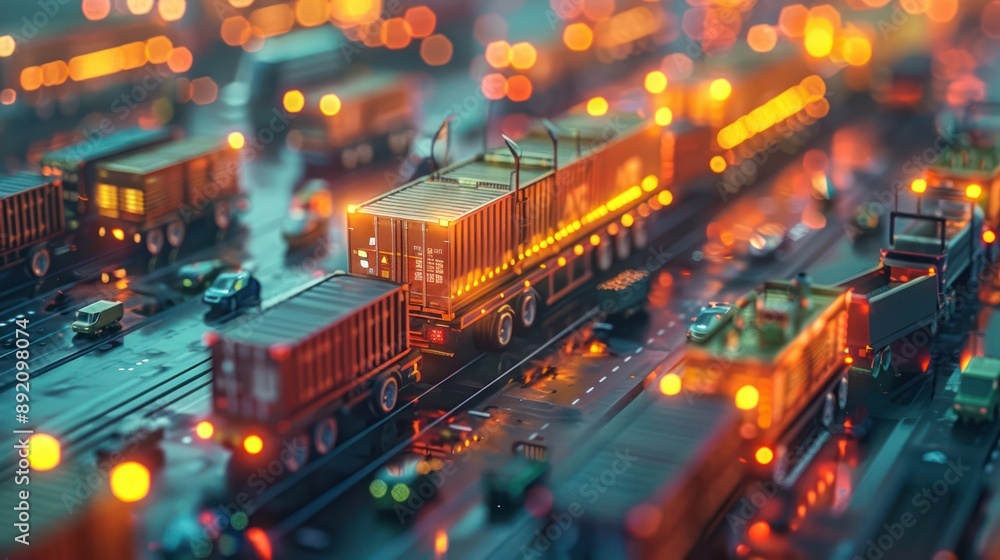 Poster futuristic smart supply chain management system using iot devices for advanced logistics, 3d render 