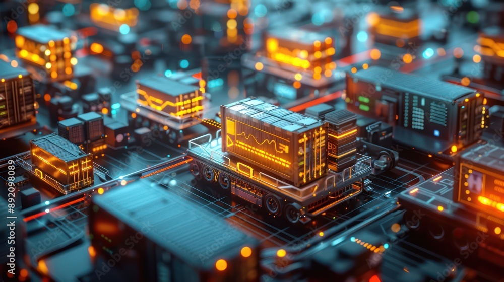 Poster futuristic smart supply chain management using iot devices in advanced logistics system - 3d render,