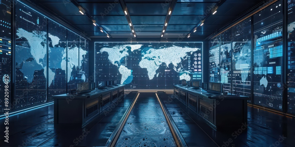 Aufkleber futuristic ai-controlled logistics hub monitoring global shipments in 3d render - intelligent transp