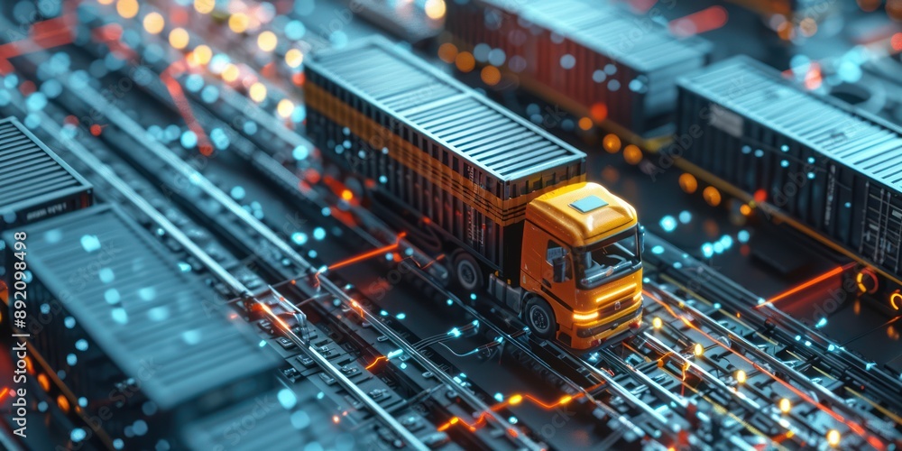 Poster futuristic blockchain-enabled logistics network for advanced supply chain management - 3d render con