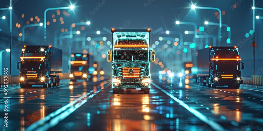 Poster futuristic ai-driven logistics platform with seamless transportation management in 3d render, genera