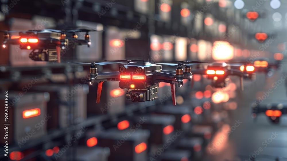 Aufkleber high-tech drone fleet in synchronized delivery operations - futuristic 3d render illustrating advanc