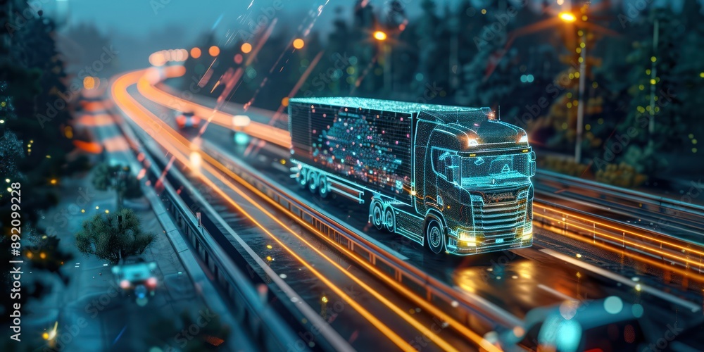 Poster futuristic ai-optimized logistics network minimizing carbon footprint with eco-friendly transportati