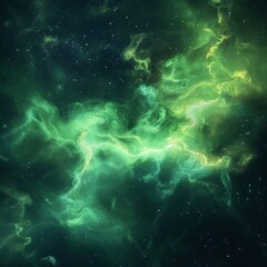 Emerald Nebula: A Tranquil Green Cosmic Background Reflecting the Serenity of Deep Space