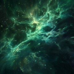 Fototapeta premium Emerald Nebula: A Tranquil Green Cosmic Background Reflecting the Serenity of Deep Space