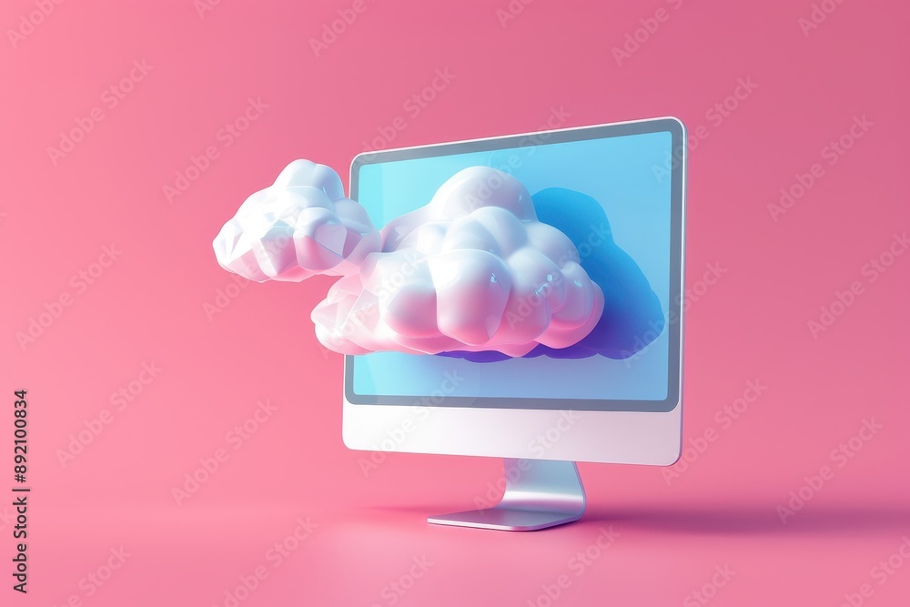 Poster a computer monitor with a cloud on the screen