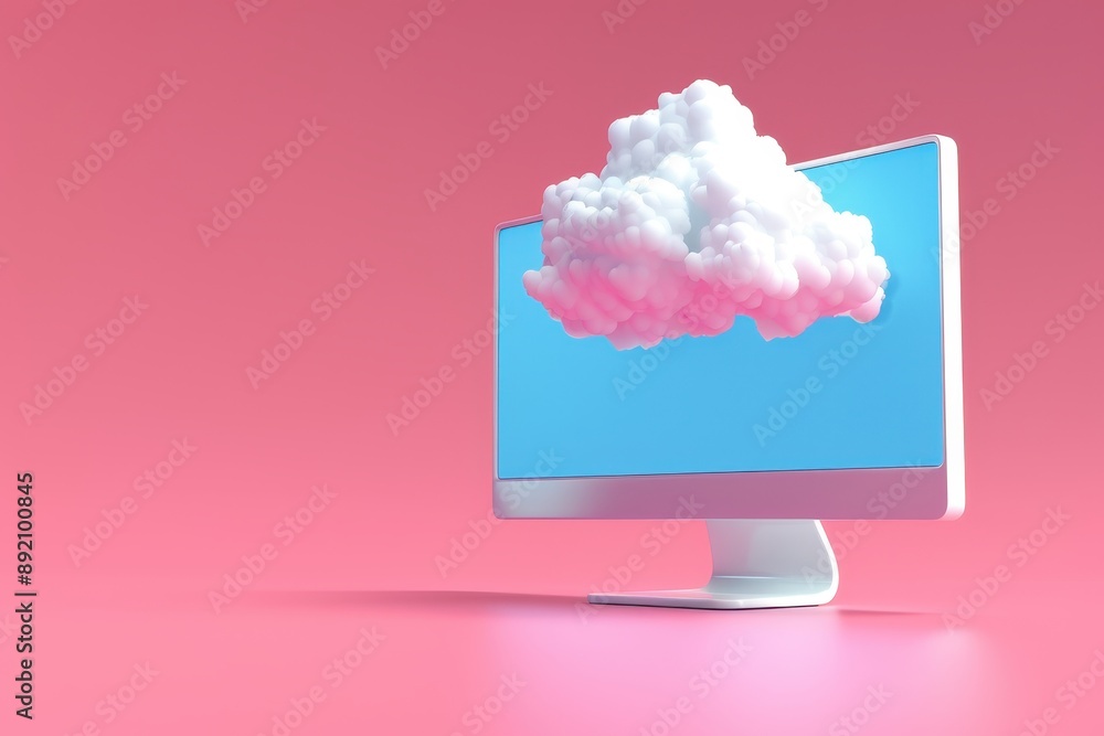 Poster a computer monitor with a cloud on the screen