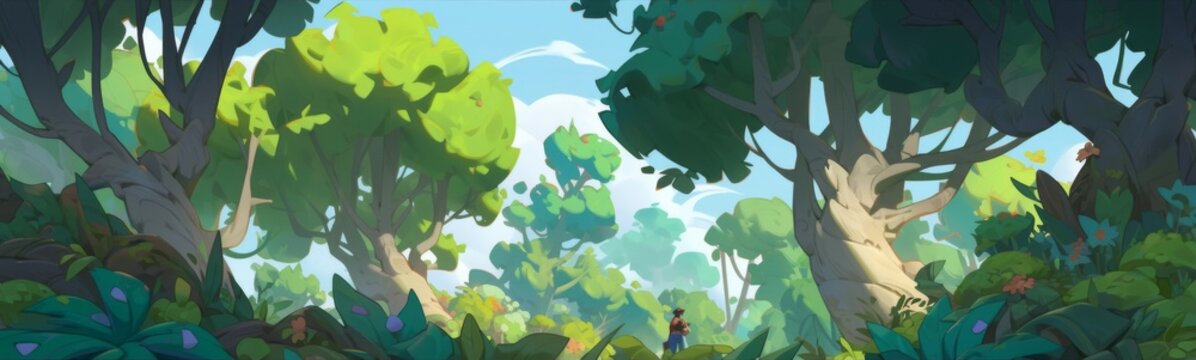 Cartoon Art in Nature's Embrace: A Whimsical Illustration of the Great Outdoors in a Playful Style