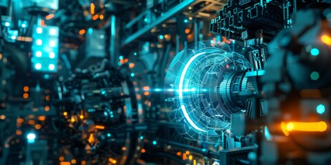Fototapeta premium Industrial 4.0 Integration: Seamless Digital Interconnection of Mechanical Equipment and Smart Interfaces for Advanced Automation