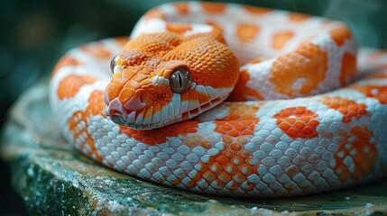 Obraz premium Curled up Snake on Green Plate