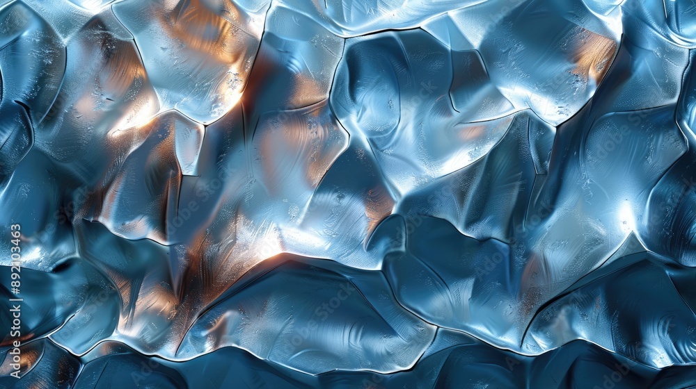 Poster abstract blue and silver icy texture with metallic highlights, creating a cold, frosty and reflectiv