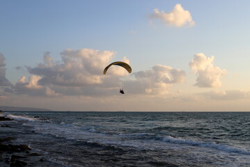 Flying on a wing over the Mediterranean Sea