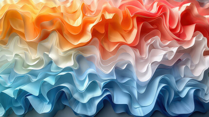 Obraz premium A colorful ribbon with blue, orange, and white stripes. The ribbon is made of paper and has a wavy texture. The colors of the ribbon are bright and cheerful, giving the impression of a happy