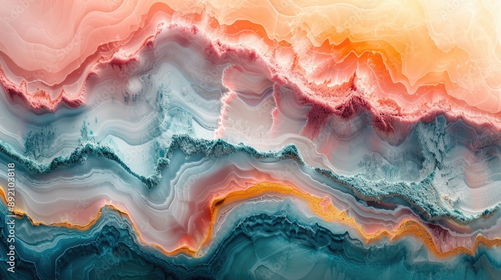Poster abstract digital wave layers of vivid colors creating a mesmerizing fluid pattern, resembling geolog