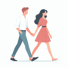 vector cute couple walking together flat design