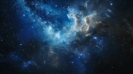 Obraz premium Stars against the backdrop of a night sky filled with the Milky Way, galaxies, and universes on a dark blue background.