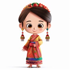 Embrace the cultural diversity of Southeast Asia with this animated girl in traditional attire, showcasing national outfits and cultural heritage through vibrant colors , Ai generative