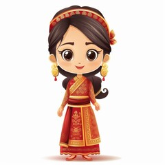 Embrace the cultural diversity of Southeast Asia with this animated girl in traditional attire, showcasing national outfits and cultural heritage through vibrant colors , Ai generative