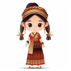 Embrace the cultural diversity of Southeast Asia with this animated girl in traditional attire, showcasing national outfits and cultural heritage through vibrant colors , Ai generative