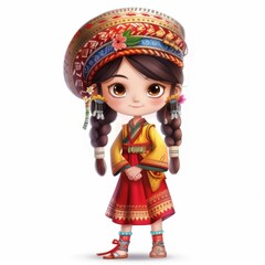 Embrace the cultural diversity of Southeast Asia with this animated girl in traditional attire, showcasing national outfits and cultural heritage through vibrant colors , Ai generative