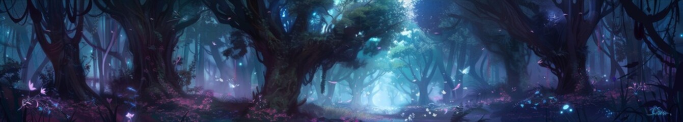 Mystical Animated Forest: A Luminous Realm of Glittering Souls and Enchanted Canopy