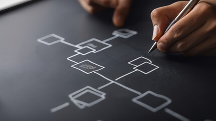Team leader using a flowchart to explain a business process, flowchart, process explanation