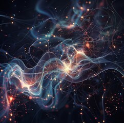 Naklejka premium Quantum Communication Network: A Global Web of Entangled Particles Uniting Scientists in the Quantum Realm
