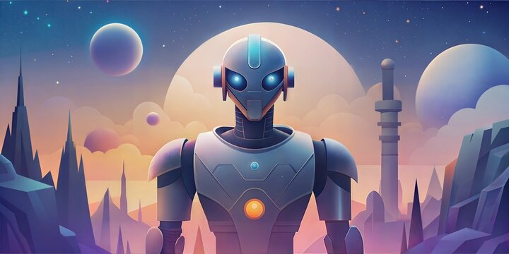 futuristic robot on city background illustration. futuristic technology concept