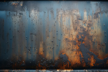 Processed collage of old rusty metal sheet texture in daylight. Background for banner